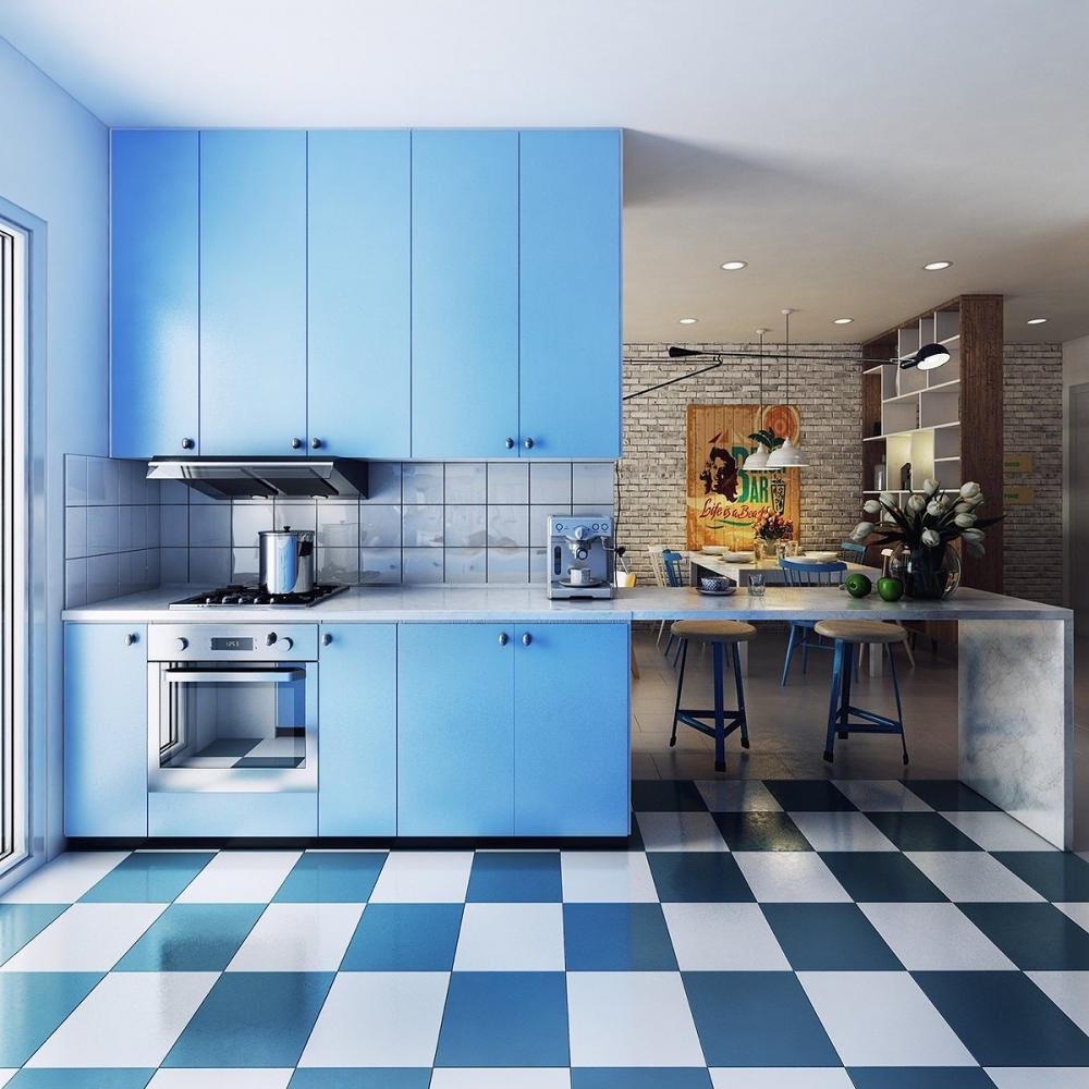 20181004132752 aafb Phòng bếp màu xanh dương dịu dàng mà vẫn nổi bật