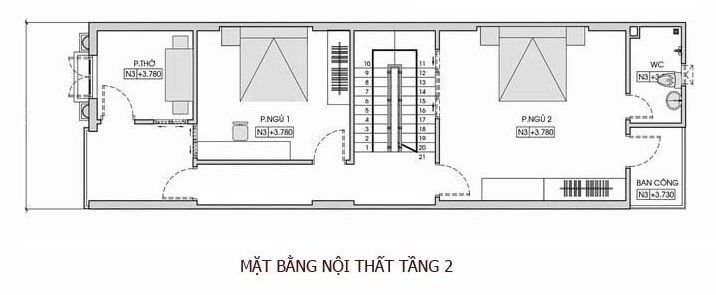 mat bang tang 2 ebc0 Mẫu nhà ống 2 tầng tiện nghi trên diện tích 60m2