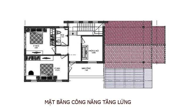 mbcn tang lung 54a3 Thiết kế nhà cấp 4 mái Thái có gác lửng cho gia đình 4 người