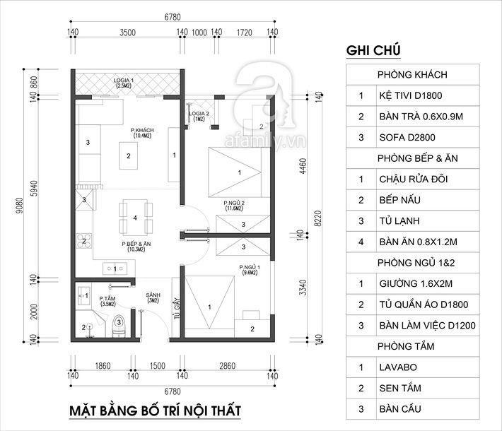 mat bang noi that can ho54m2 0b11 Thiết kế nội thất căn hộ 54m2 thoáng đẹp với kinh phí chưa tới 180 triệu đồng